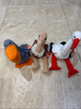 Ty Plush Bird Trio - Gray & Orange, Tan & Brown, White & Red